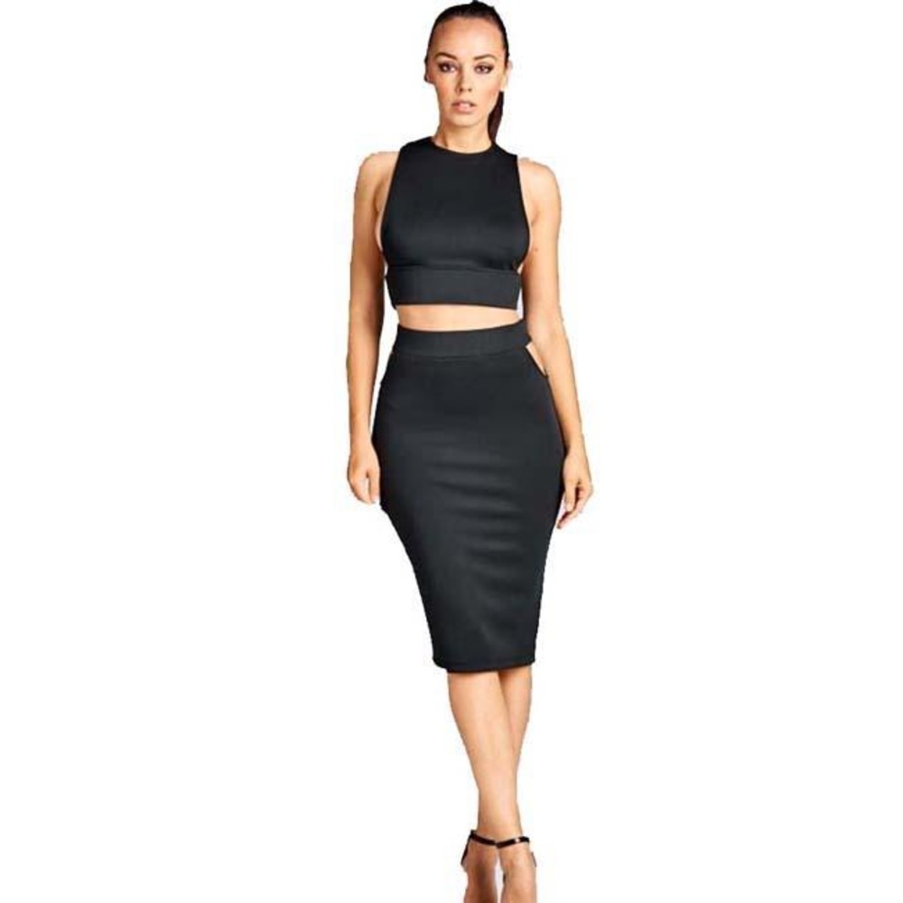 Black Crop Top With High Waisted Skirt